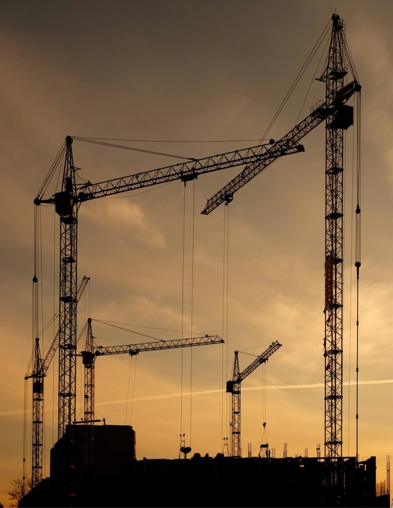 construction of a building by cranes